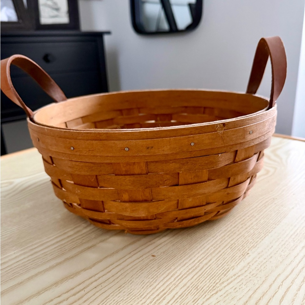 Workshop of Gerald Henn Handwoven Wood Basket with Leather Handles - Brown